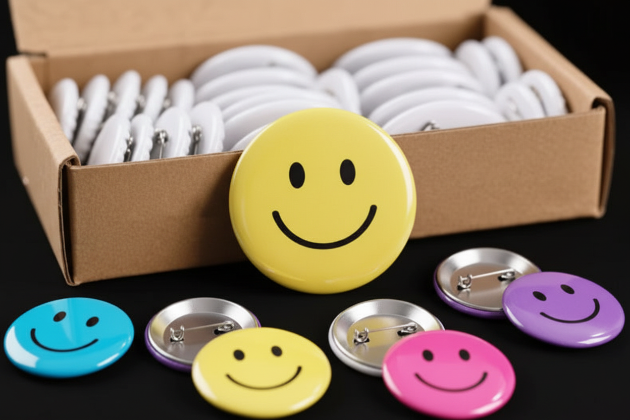 Smiley face pins mockup 3