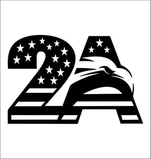 Black Second Amendment 2A decal featuring an American flag pattern with stars and stripes, combined with a stylized bald eagle.