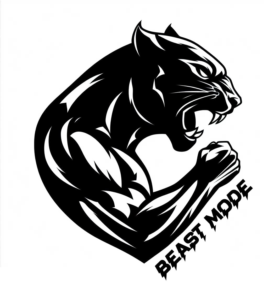 Black panther flexing its muscles with the words Beast Mode in bold lettering.