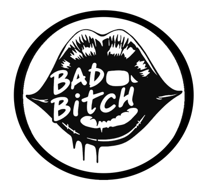 Stylized lip graphic with the words “Bad Bitch” in bold lettering.