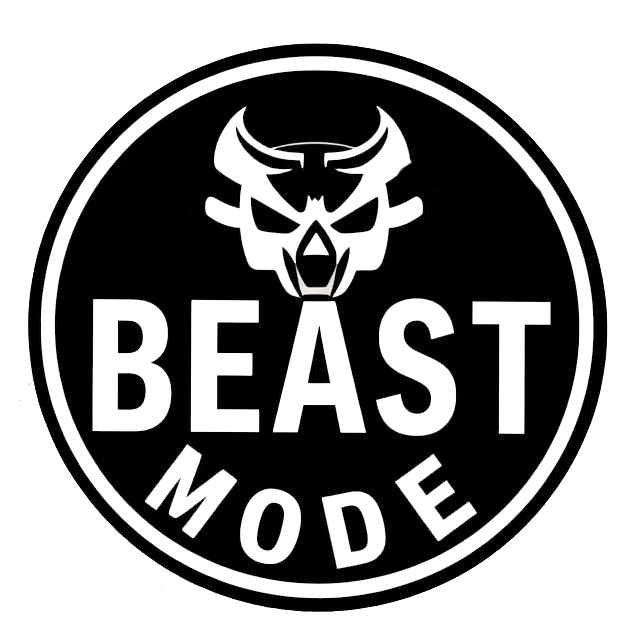 Black and white circular decal featuring a stylized bull head above the bold words Beast Mode.