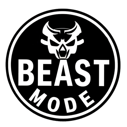 Black and white circular decal featuring a stylized bull head above the bold words Beast Mode.