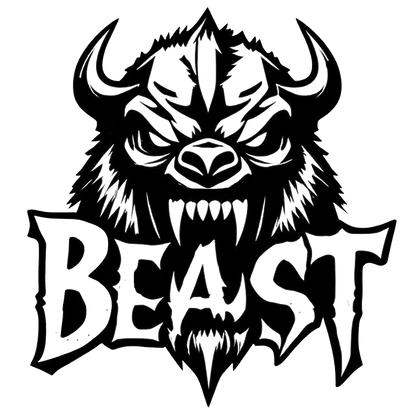 Black and white decal featuring a fierce horned beast with sharp teeth and the word BEAST.