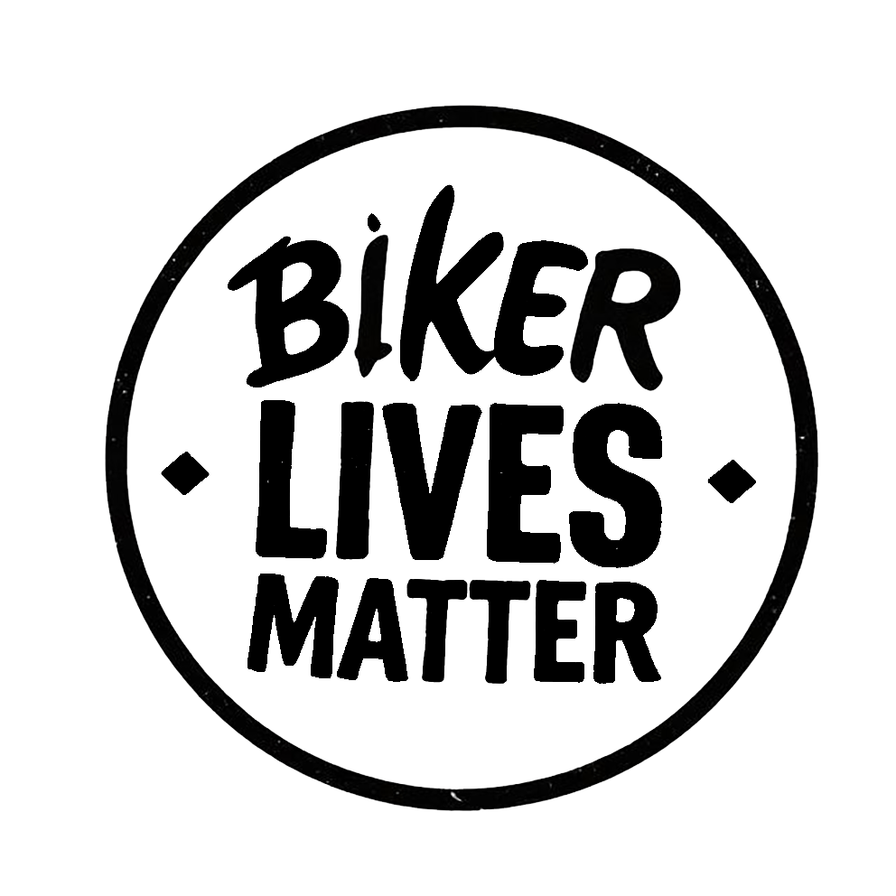 Black circular Biker Lives Matter decal with bold lettering and dot accents on a white background.