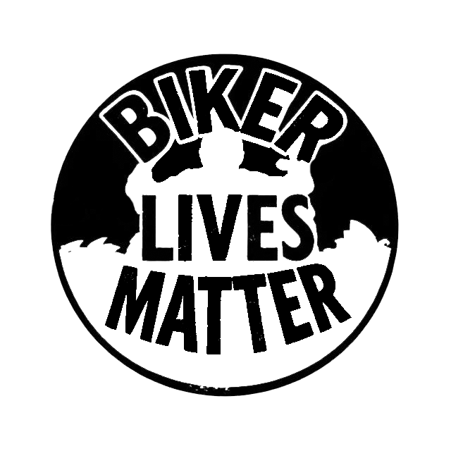 Black-and-white circular motorcycle decal featuring the words “Biker Lives Matter” with a distressed design.
