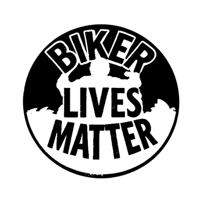 Black-and-white circular motorcycle decal featuring the words “Biker Lives Matter” with a distressed design.