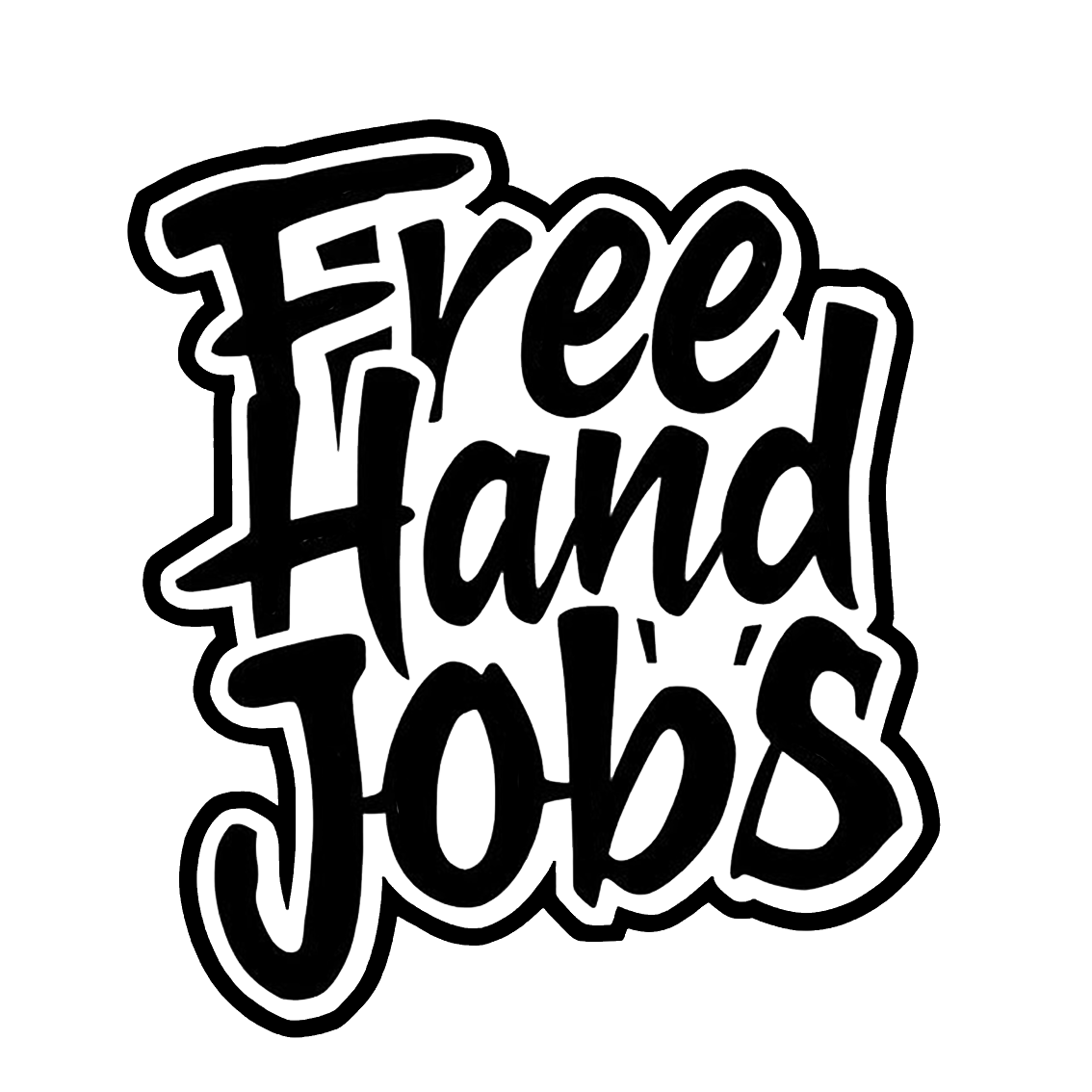 Black-and-white sticker with bold stylized lettering that reads “Free Hand Jobs.”