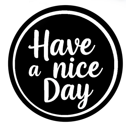 Black decal featuring a hand gesture with the words “Have a Nice Day.”