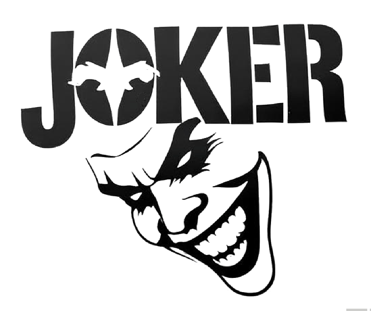 Black and white Joker face decal with the word JOKER above a sinister grinning character.