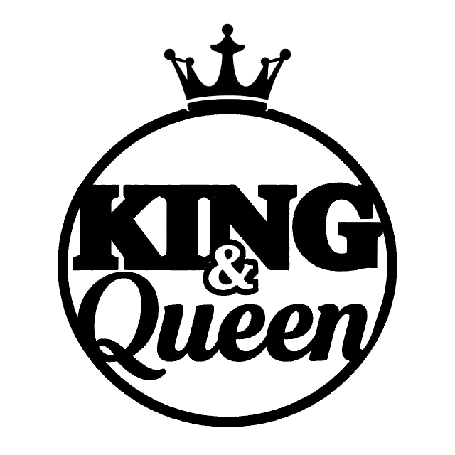 Black circular King and Queen decal featuring a crown above the words King and Queen with an ampersand between them.
