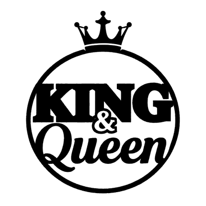 Black circular King and Queen decal featuring a crown above the words King and Queen with an ampersand between them.