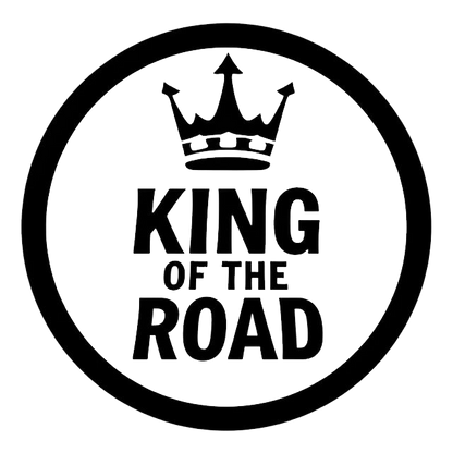 Black circular decal featuring a crown above the words “KING OF THE ROAD” in bold lettering.