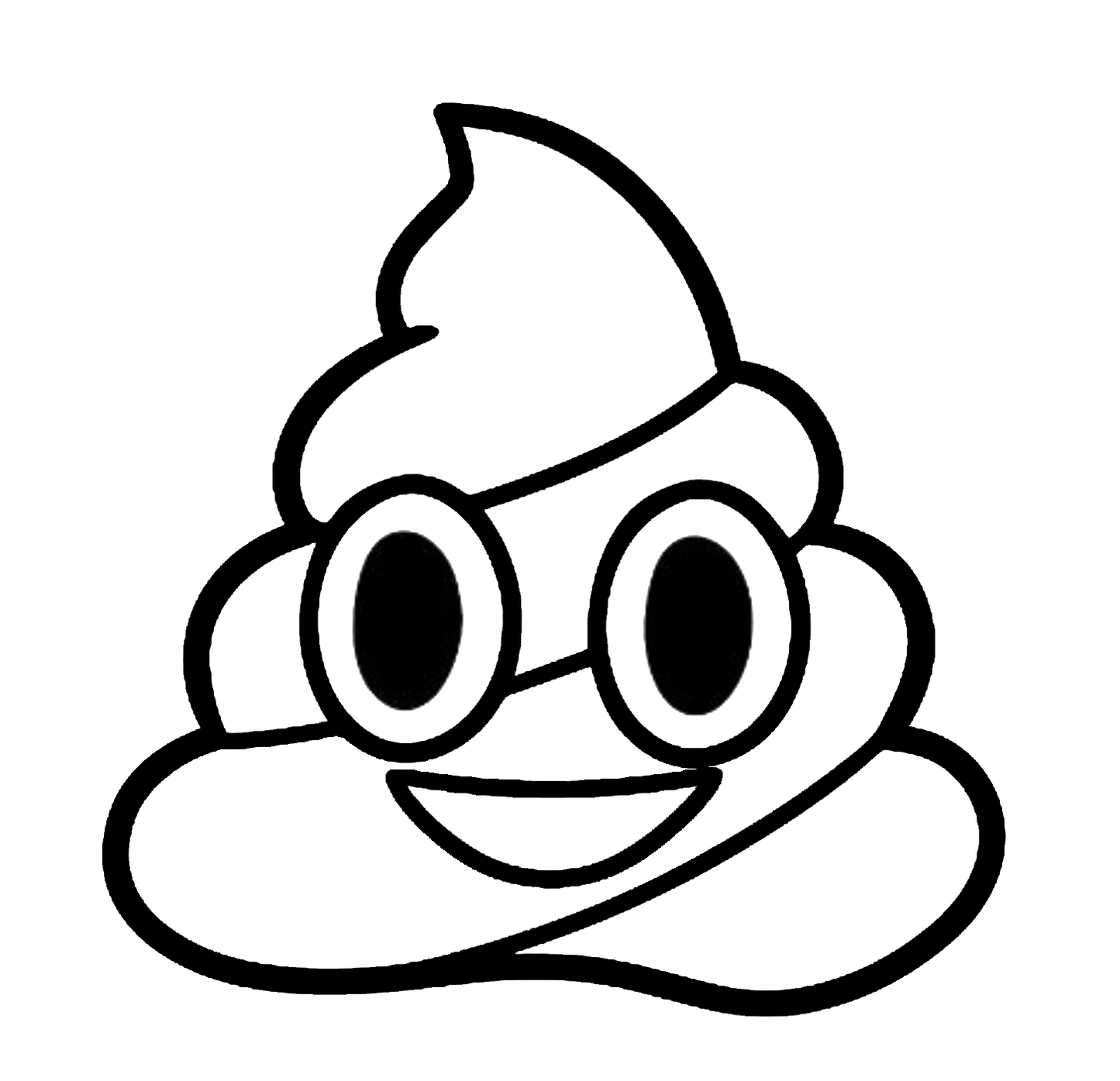 Black poop emoji character wearing round glasses and smiling on a white background.