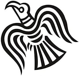 Stylized black and white Viking raven decal with flowing feather and knotwork-inspired lines