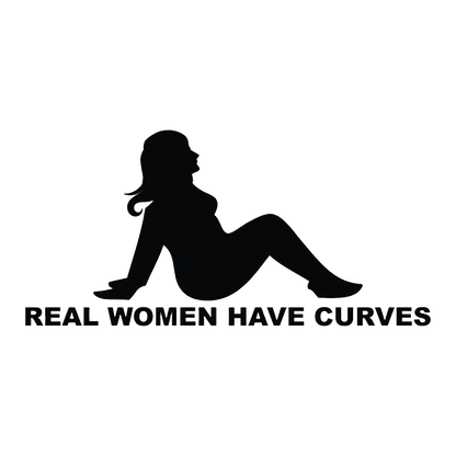 Black silhouette of a reclining woman above the bold message “Real Women Have Curves.”