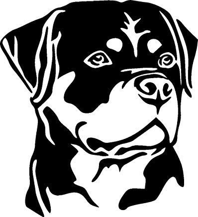 Black and white stylized portrait decal of a Rottweiler dog facing forward