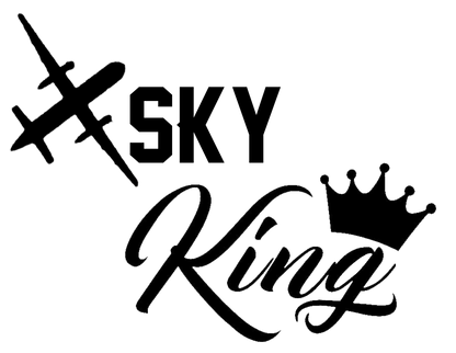 Black Sky King decal featuring a vintage airplane silhouette, crown, and stylized script lettering.
