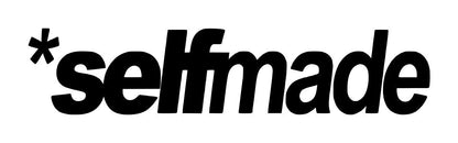 Black “selfmade” text decal with an asterisk symbol on a white background.