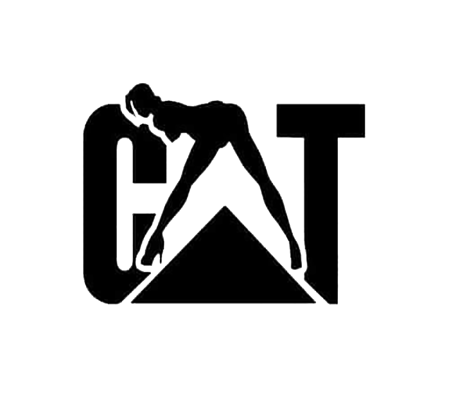 Black CAT lettering decal featuring a stylized nude female silhouette forming the letter A on a white background.