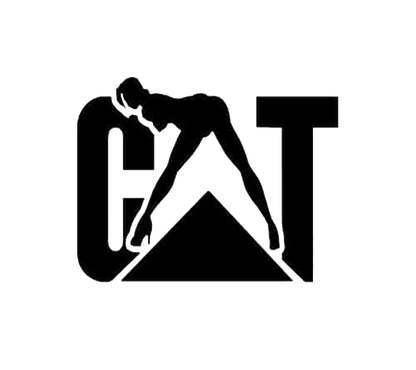 Black CAT lettering decal featuring a stylized nude female silhouette forming the letter A on a white background.