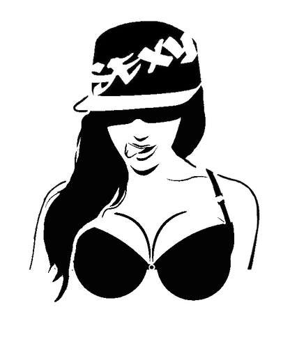 Black silhouette decal depicting a sexy chick pin-up figure on a transparent background.