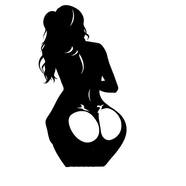Black silhouette decal of a woman with long hair and a curvy pose