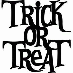 Black decorative lettering reading “Trick or Treat” in a stacked Halloween design.