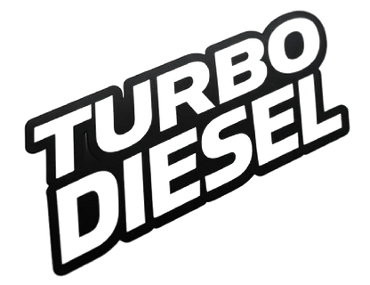 Bold black and white Turbo Diesel text decal in a slanted block-letter design.