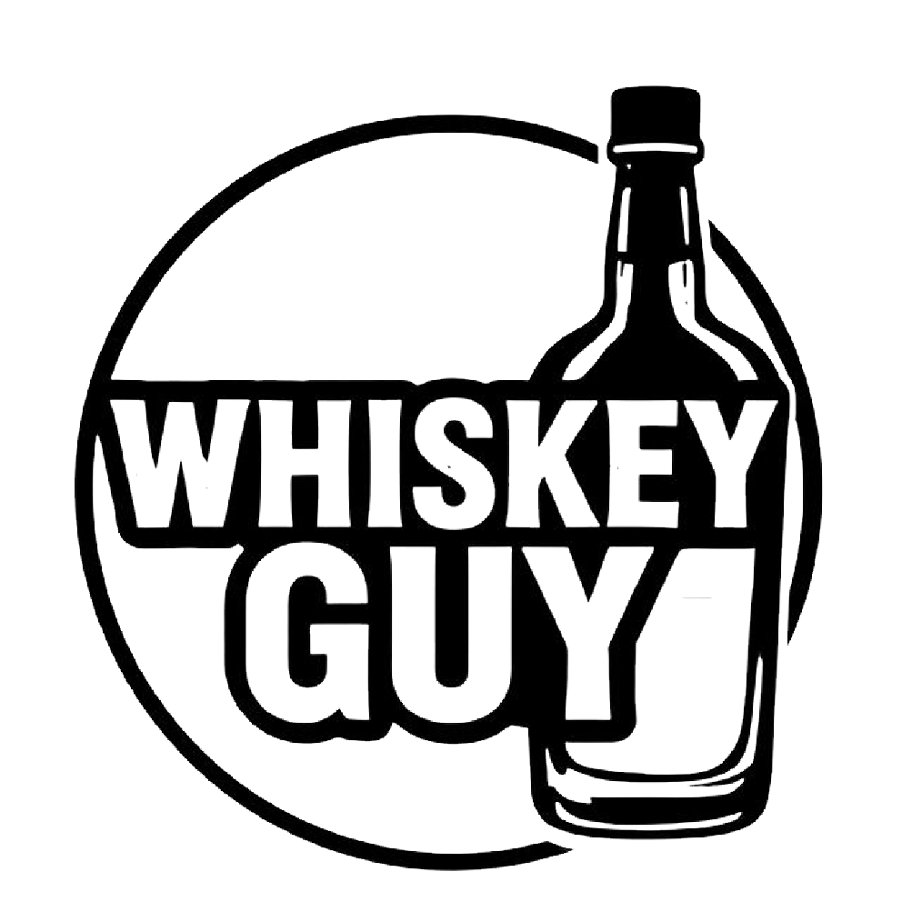 Black and white decal featuring a whiskey bottle and the bold words “WHISKEY GUY” inside a circular design.