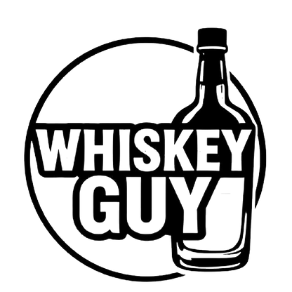 Black and white decal featuring a whiskey bottle and the bold words “WHISKEY GUY” inside a circular design.