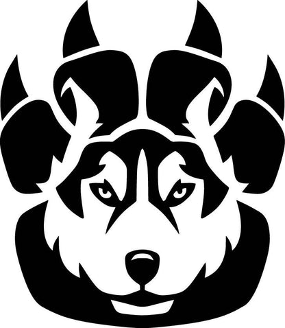 Black stylized wolf face decal with pointed ears, sharp eyes, and bold symmetrical features.