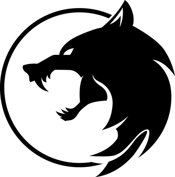 Black silhouette of a howling wolf enclosed in a circular outline, designed as a decal.