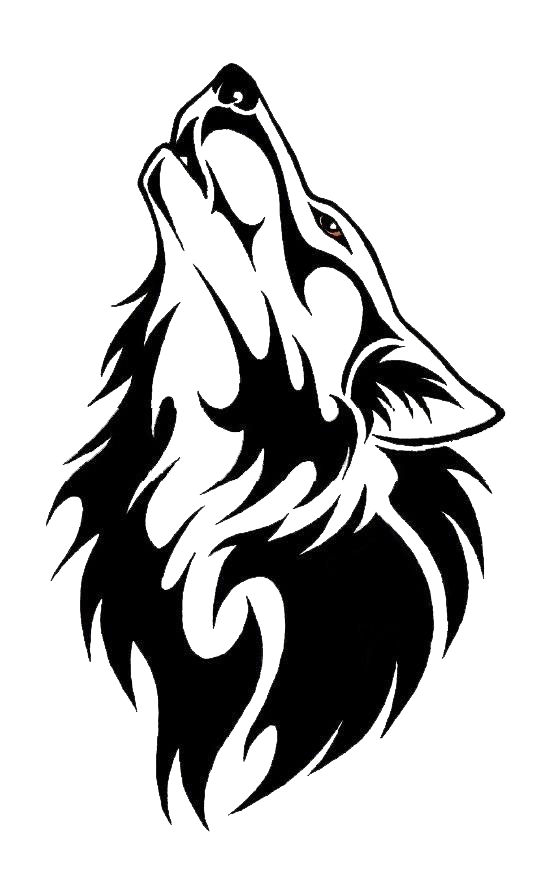 Black and white stylized wolf howling upward decal