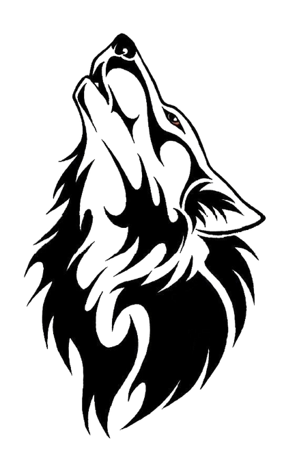 Black and white stylized wolf howling upward decal