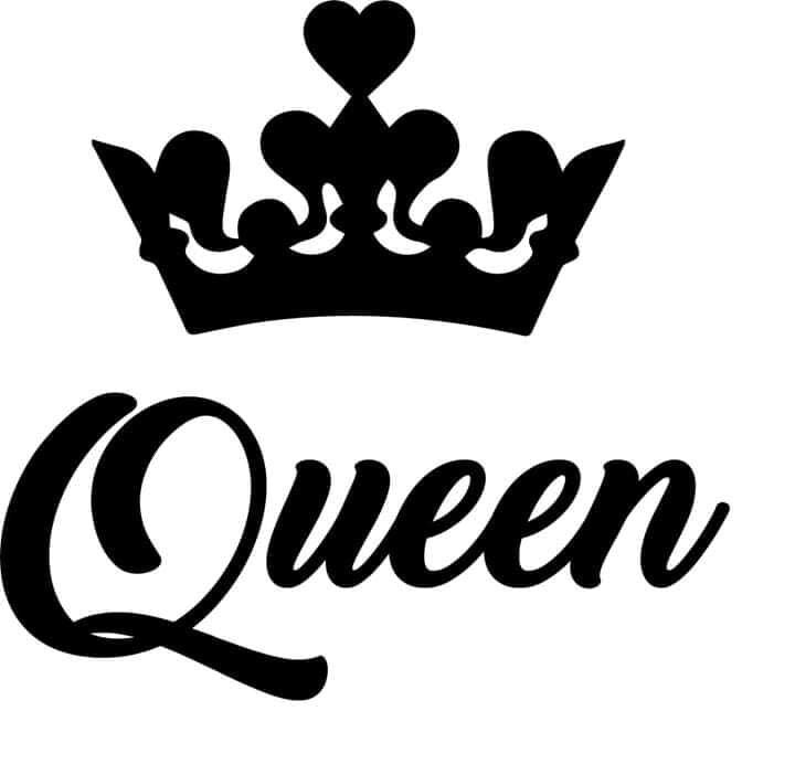 Black decal featuring a crown above the word “Queen” in elegant script lettering.