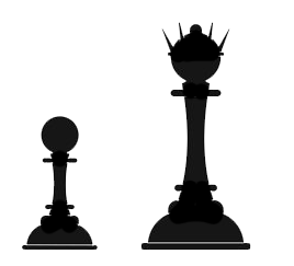 Black silhouette decal of a chess queen and pawn standing side by side on a white background.