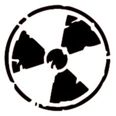 Black radiation warning symbol decal featuring three radiation blades inside a circular outline.