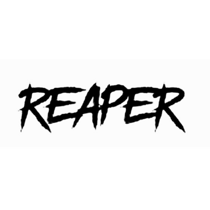 Black jagged gothic-style lettering spelling “Reaper” on a white background.
