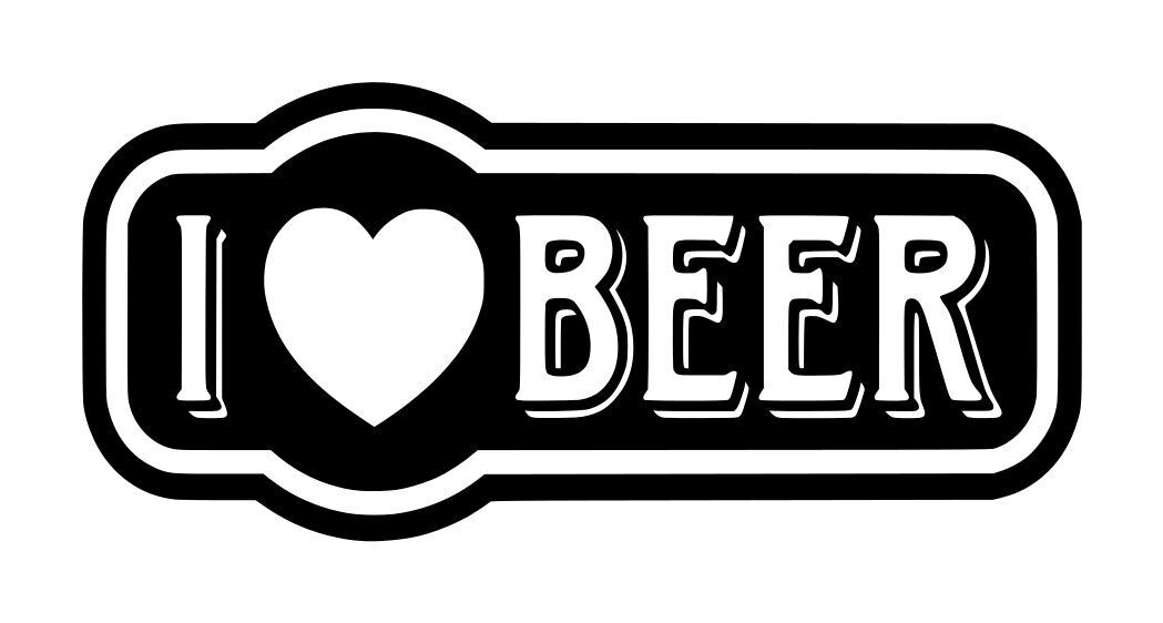 Black and white decal featuring a beer glass, heart symbol, and the words I Love Beer.