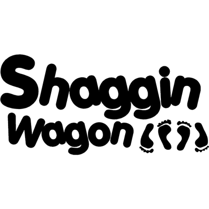 Black lettering reading “Shaggin Waggin” with stylized dog paw prints on a white background.