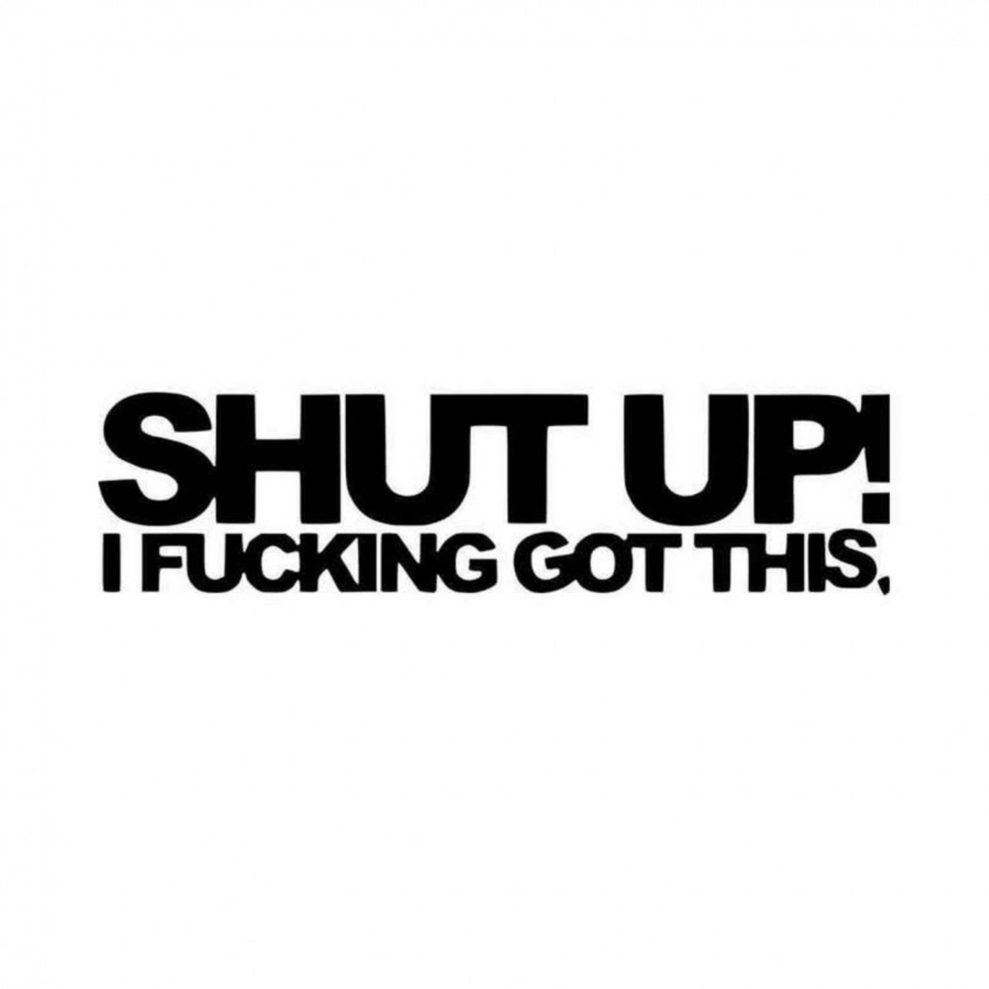 Black text vinyl decal reading “SHUT UP! I FUCKING GOT THIS.” on a white background.