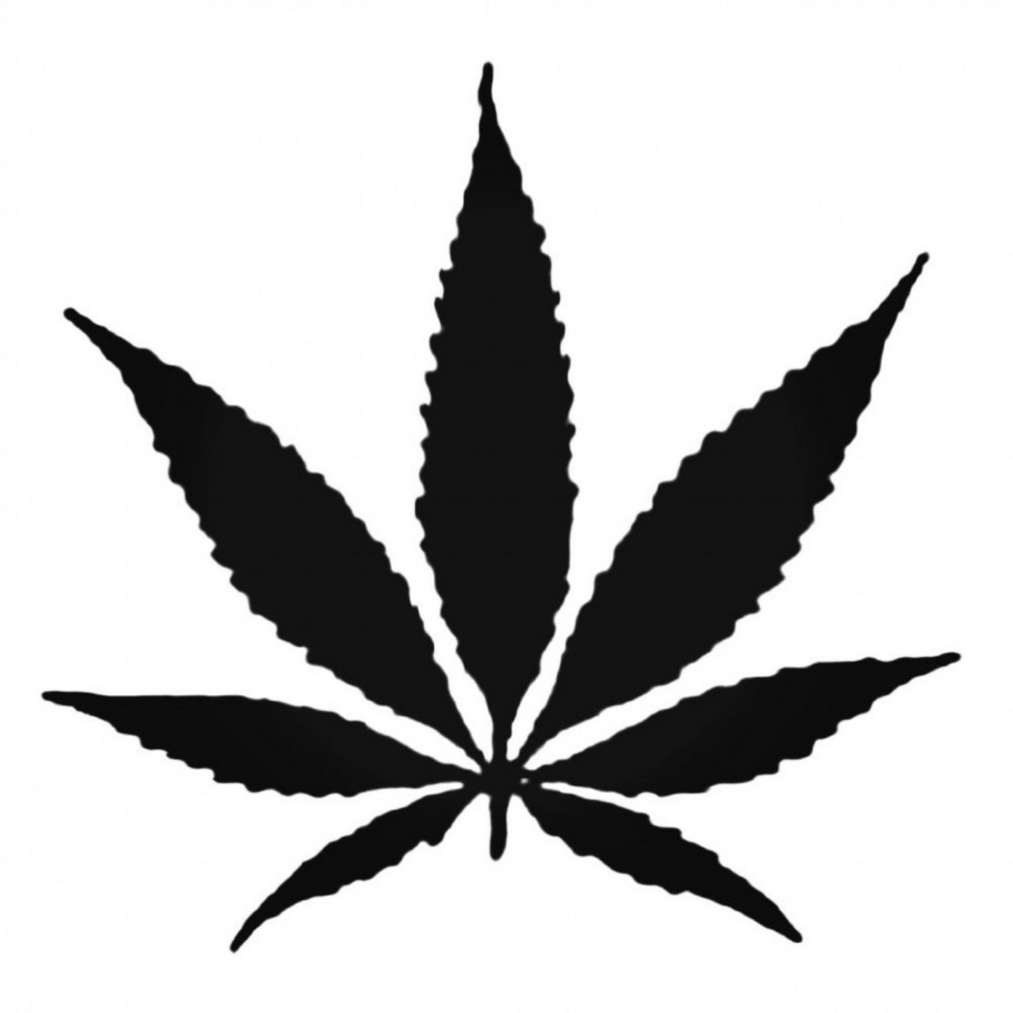 Black silhouette decal of a cannabis leaf on a white background.