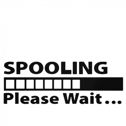 Black and white JDM car decal reading “SPOOLING” above a progress bar and “Please Wait…” below