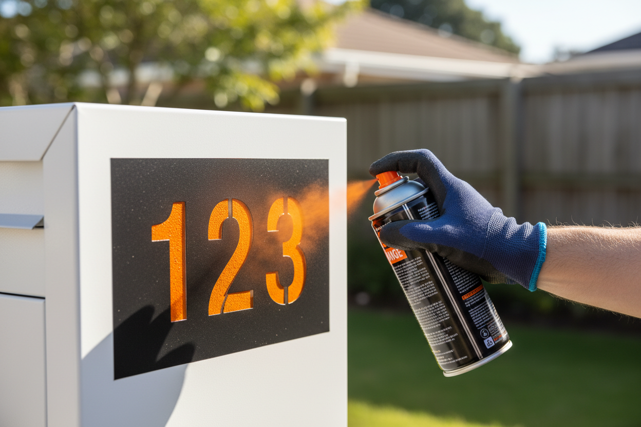 Spraying Orange Paint Through Vinyl Stencil