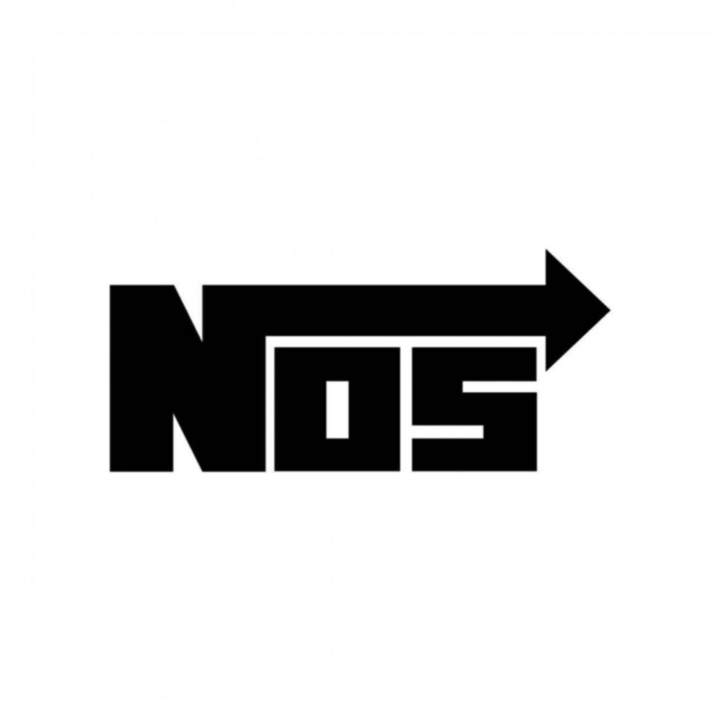 Black NOS logo with a right-pointing arrow on a white background, designed as a vinyl decal sticker.