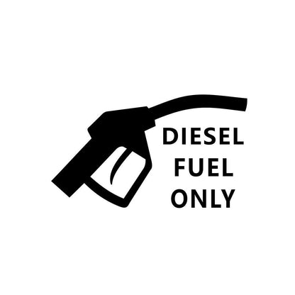 Black fuel pump icon beside the words "DIESEL FUEL ONLY" on a white background.