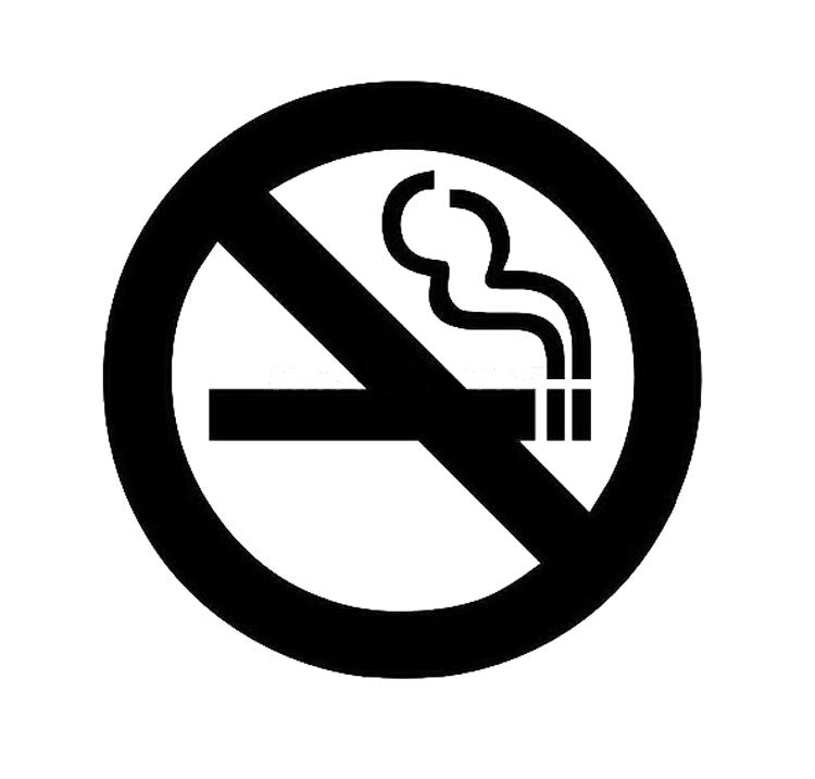 Black no smoking symbol featuring a cigarette crossed out inside a circle on a white background.